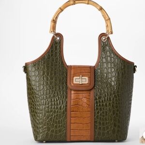 Melora Brahmin Green and Tan Croc-Embossed Tote